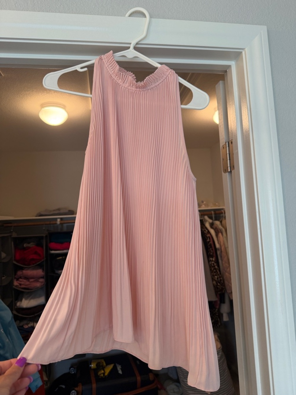 Ann Taylor Pleated Halter Tank in Soft Pink